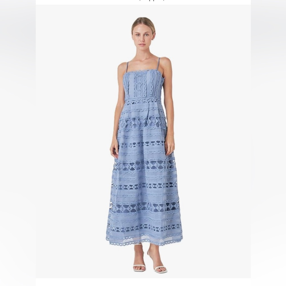 Endless Rose hydrangea blue eyelet maxi dress wedding guest season